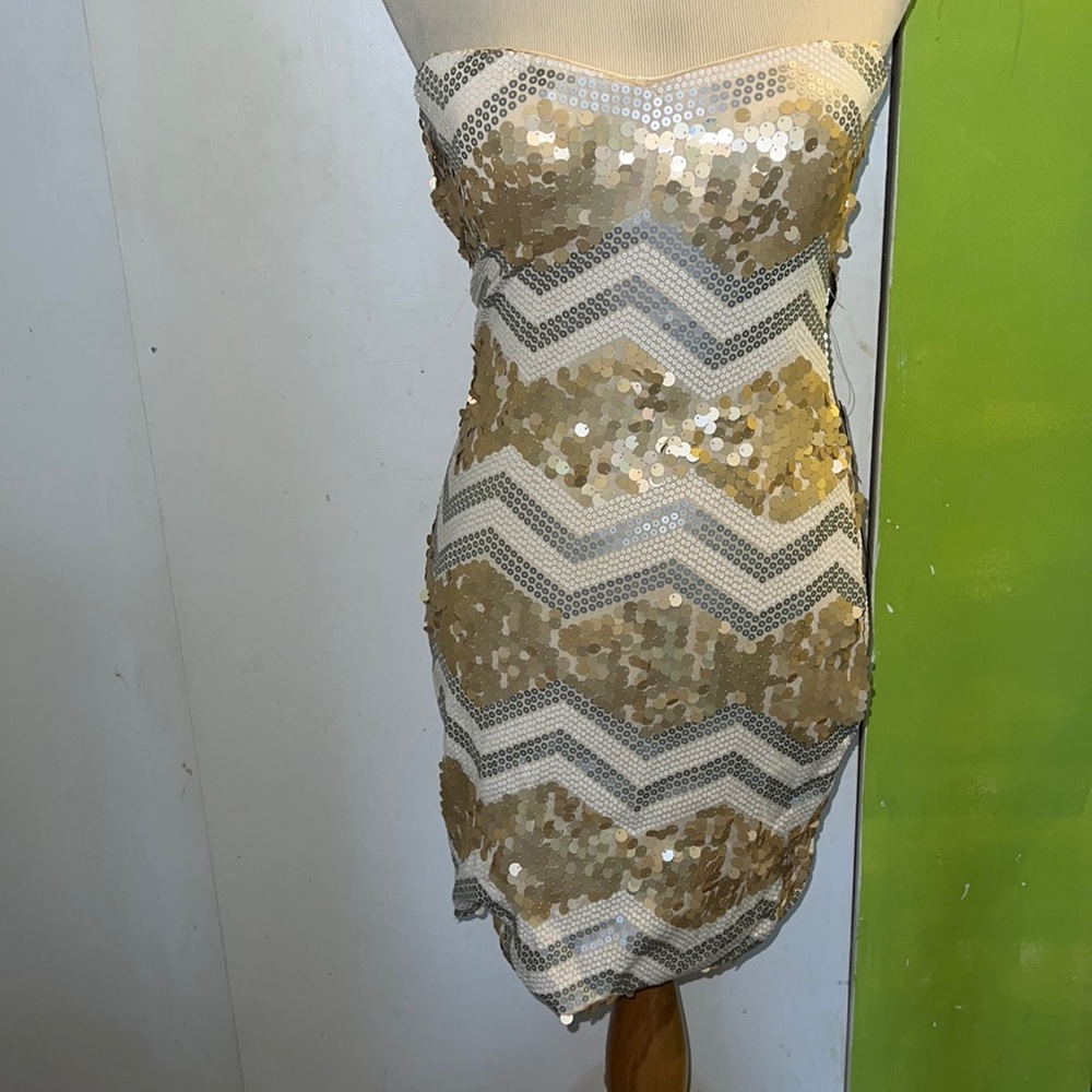 As U Wish Medium gold/white/cream/silver strapless sequined dress New With Tags
